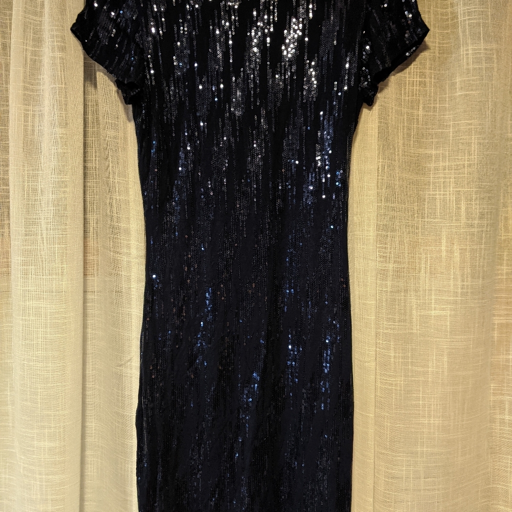 Navy blue sequin backless dress